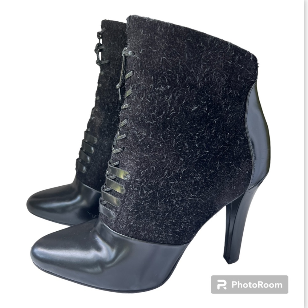 3.1 Phillip Lim Harleth Black Brushed Suede & Leather Lace-up Booties Si…